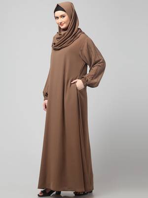 embroidered sleeve  with elastic  a line matt nida abaya with hijab 5