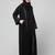 front open with zip contrast piping at front and sleeves matt nida abaya with hijab