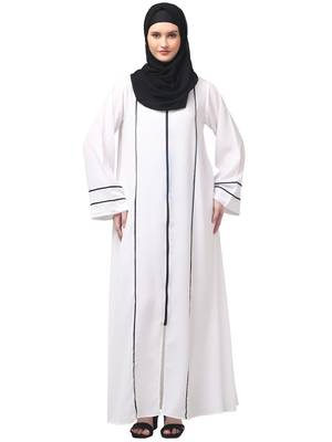 front open with zip contrast piping at front and sleeves matt nida abaya with hijab 1