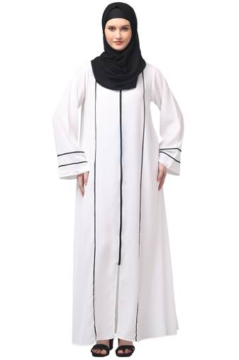 front open with zip contrast piping at front and sleeves matt nida abaya with hijab