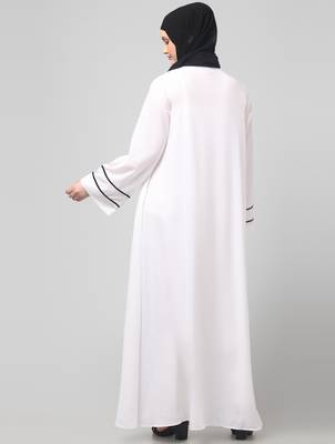 front open with zip contrast piping at front and sleeves matt nida abaya with hijab 2