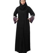 embrodery and conytrast  2 side pocket sleeves  front open abaya