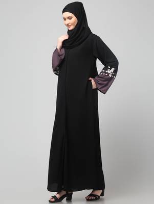embrodery and conytrast  2 side pocket sleeves  front open abaya 5