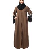 embrodery and conytrast  2 side pocket sleeves  front open abaya