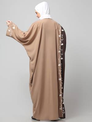 embroidery at fron and sleeves contrast front open kaftan abaya with  hijab 2