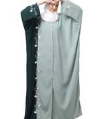 embroidery at fron and sleeves contrast front open kaftan abaya with  hijab