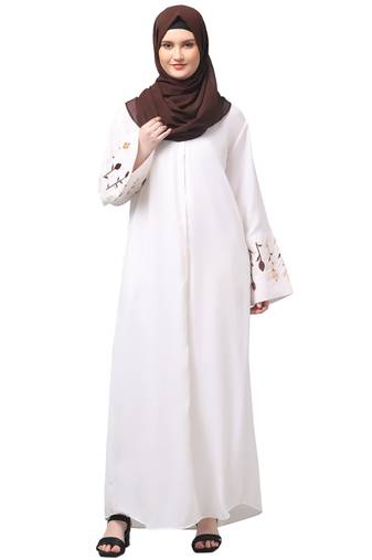 embroidery at sleeve 2 side pocket front open abaya