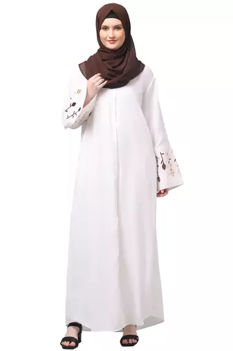 embroidery at sleeve 2 side pocket front open abaya