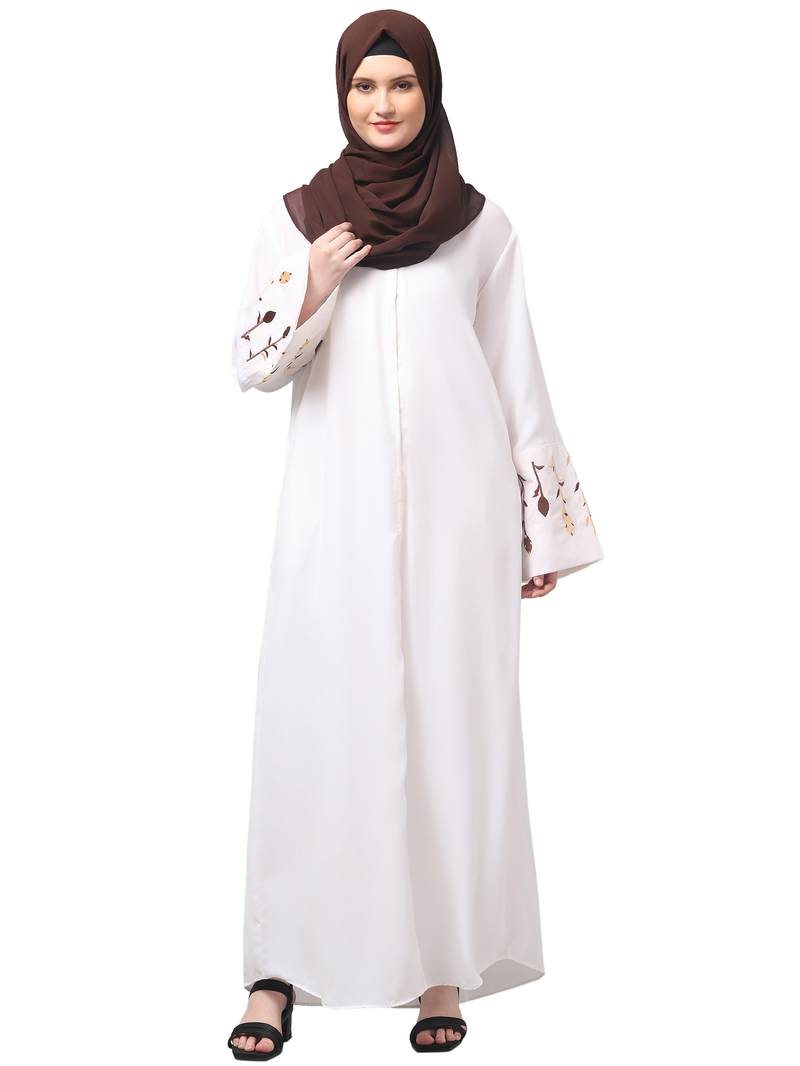 embroidery at sleeve 2 side pocket front open abaya