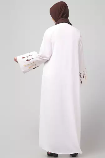 embroidery at sleeve 2 side pocket front open abaya