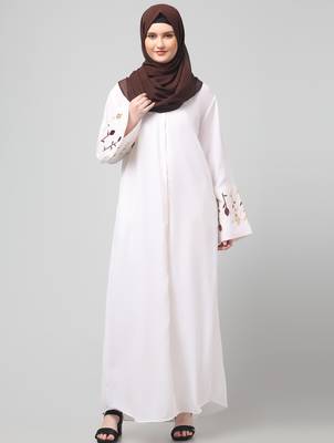 embroidery at sleeve 2 side pocket front open abaya 3