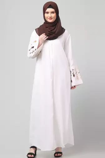 embroidery at sleeve 2 side pocket front open abaya
