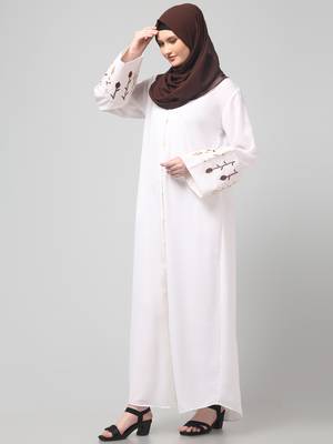 embroidery at sleeve 2 side pocket front open abaya 5