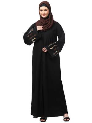 embroidery at sleeve 2 side pocket front open abaya 1