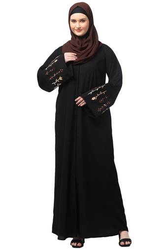 embroidery at sleeve 2 side pocket front open abaya