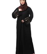 embroidery at sleeve 2 side pocket front open abaya