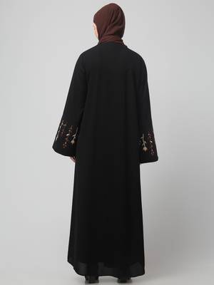 embroidery at sleeve 2 side pocket front open abaya 2