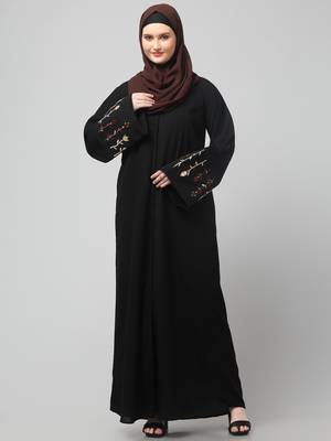 embroidery at sleeve 2 side pocket front open abaya 3