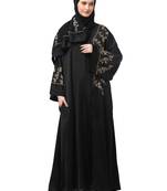one side front sleeves and hijab embroidered front open abaya