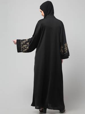 one side front sleeves and hijab embroidered front open abaya 2
