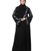 sleeve and hijab leaf embroidered front open abaya