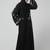 sleeve and hijab leaf embroidered front open abaya