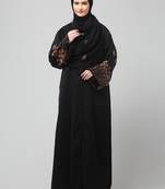 sleeve and hijab rose embroidered front open nida abaya