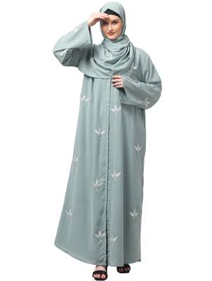 all over and hijab 3 leaf embroidery front open abaya 1
