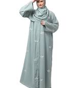 all over and hijab 3 leaf embroidery front open abaya