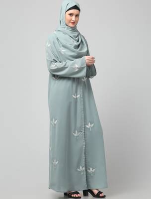 all over and hijab 3 leaf embroidery front open abaya 4