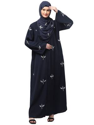 all over and hijab 3 leaf embroidery front open abaya 1