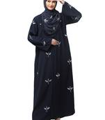 all over and hijab 3 leaf embroidery front open abaya