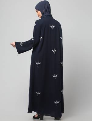 all over and hijab 3 leaf embroidery front open abaya 2