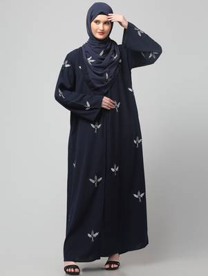 all over and hijab 3 leaf embroidery front open abaya 3