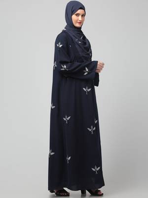 all over and hijab 3 leaf embroidery front open abaya 4