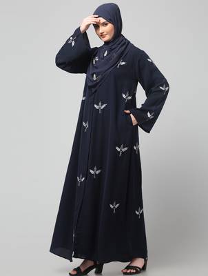 all over and hijab 3 leaf embroidery front open abaya 5