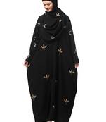 all over and hijab 3 leaf embroidery front open abaya