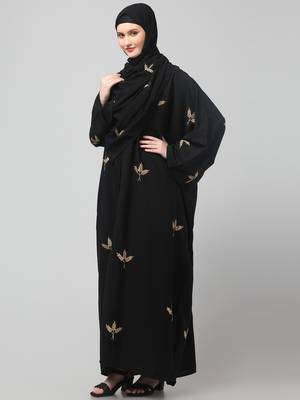 all over and hijab 3 leaf embroidery front open abaya 5