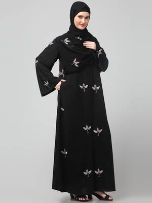 all over and hijab 3 leaf embroidery front open abaya 4