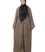 all over and hijab star embroidery front open abaya
