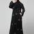 all over and hijab star embroidery front open abaya
