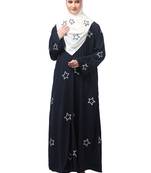 all over and hijab star embroidery front open abaya