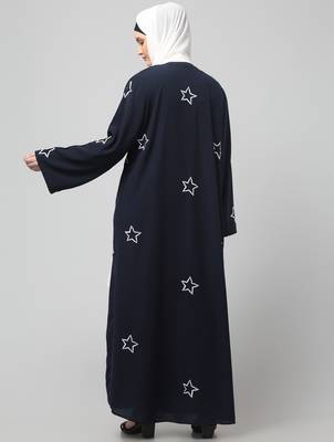 all over and hijab star embroidery front open abaya 2
