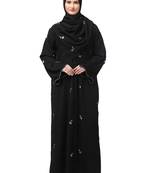 all over and hijab small flower embroidery front open abaya