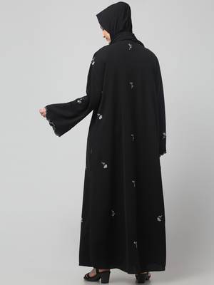 all over and hijab small flower embroidery front open abaya 2