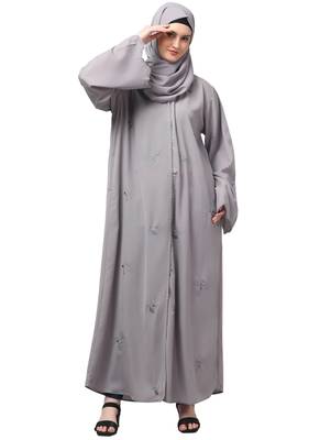 all over and hijab small flower embroidery front open abaya 1