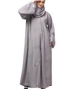 all over and hijab small flower embroidery front open abaya