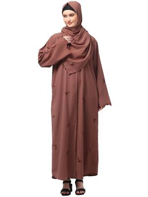all over and hijab small flower embroidery front open abaya 1