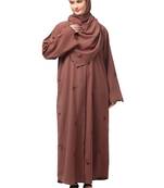 all over and hijab small flower embroidery front open abaya