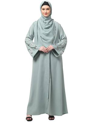 sleeves hand embrodery front open dubai style abaya with embroidered nida hijab 1